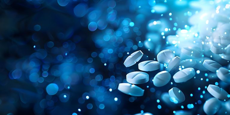 Numerosi antibiotici su sfondo blu