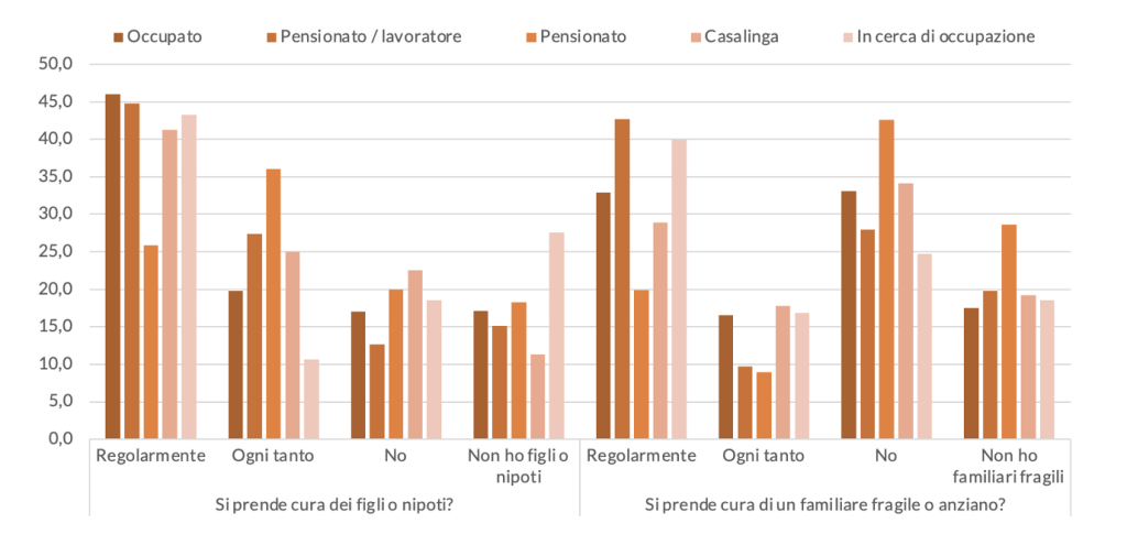 Silver che prestano attività di cura per attività svolta (valori %)
